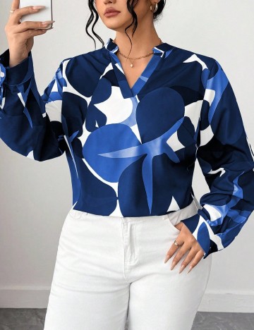 Bluza SHEIN CURVE, albastru/alb