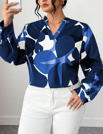 Bluza SHEIN CURVE, albastru/alb