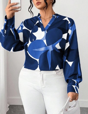 Bluza SHEIN CURVE, albastru/alb