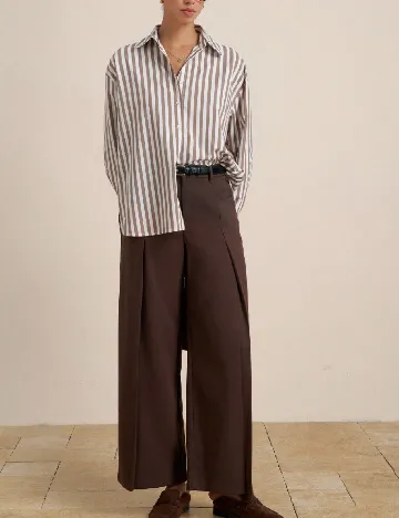 Camasa Oversize SHEIN, maro/alb