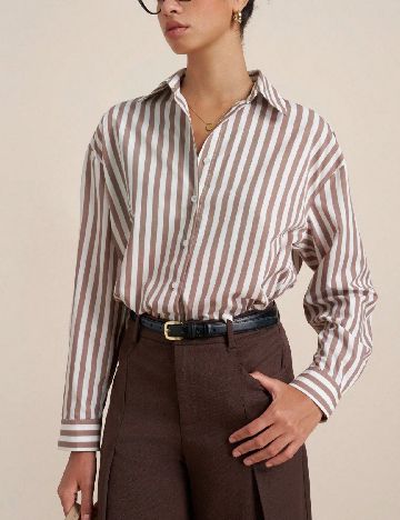 Camasa Oversize SHEIN, maro/alb