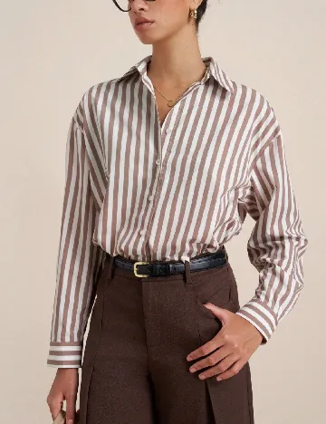 Camasa Oversize SHEIN, maro/alb