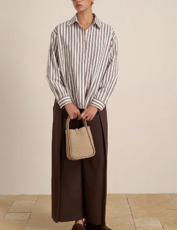 Camasa Oversize SHEIN, maro/alb