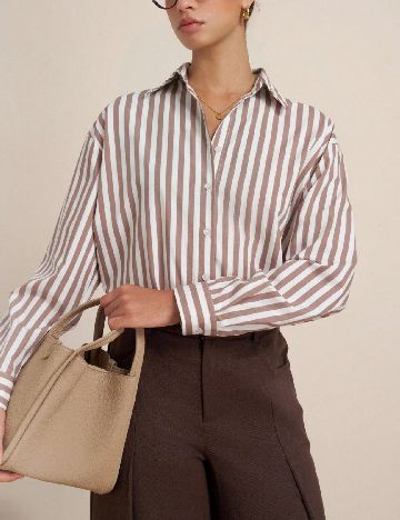 Camasa Oversize SHEIN, maro/alb