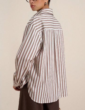 Camasa Oversize SHEIN, maro/alb