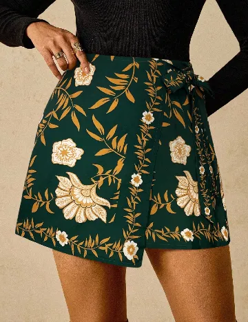 Fusta SHEIN CURVE, verde/galben