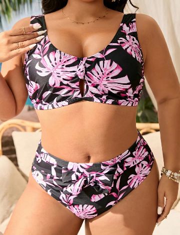 Costum de baie SHEIN CURVE, negru/mov