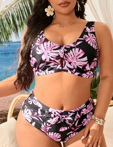 Costum de baie SHEIN CURVE, negru/mov