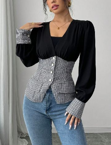 Bluza SHEIN, negru/alb