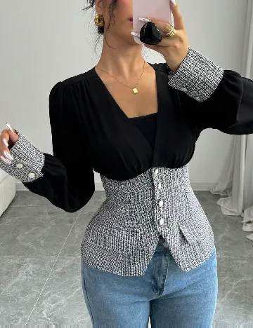 Bluza SHEIN, negru/alb