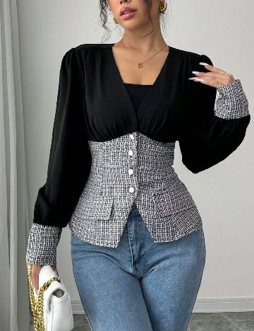 Bluza SHEIN, negru/alb