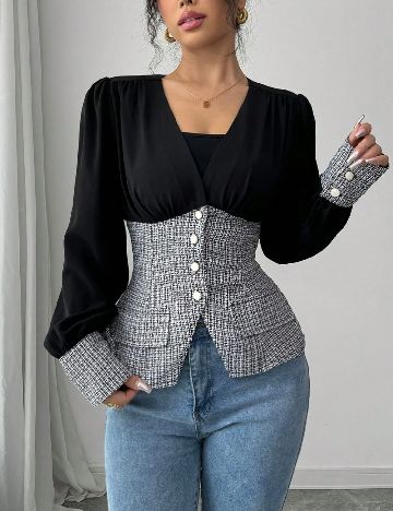 Bluza SHEIN, negru/alb