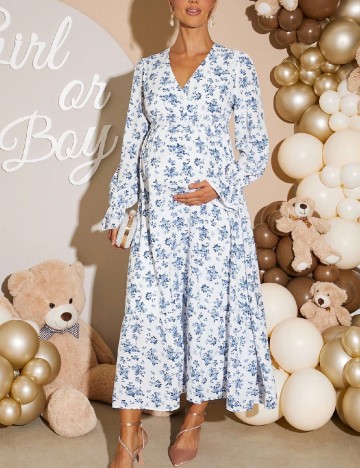 Rochie lunga SHEIN Maternity, albastru/alb