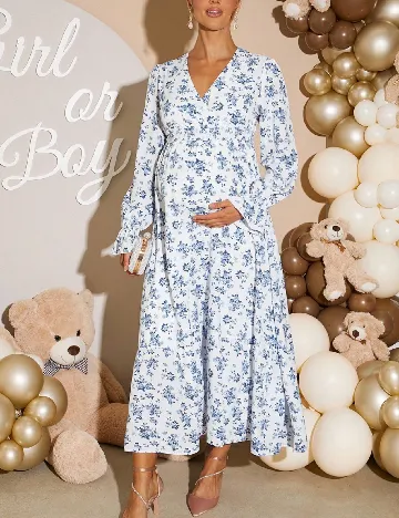 Rochie lunga SHEIN Maternity, albastru/alb