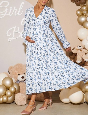 Rochie lunga SHEIN Maternity, albastru/alb
