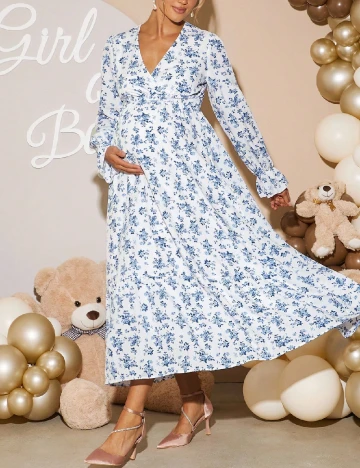 Rochie lunga SHEIN Maternity, albastru/alb