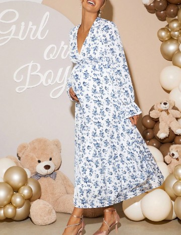 Rochie lunga SHEIN Maternity, albastru/alb