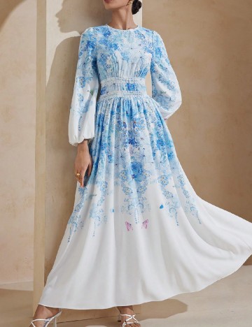 Rochie lunga SHEIN, alb/albastru