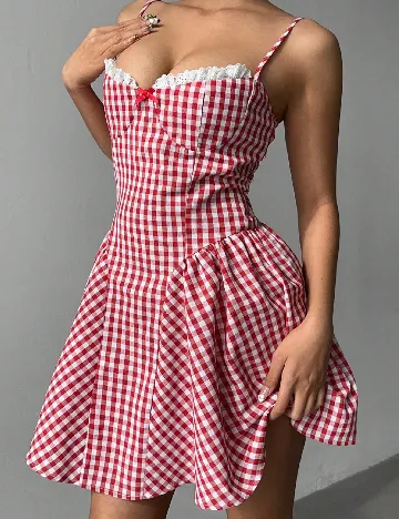 Rochie scurta SHEIN, rosu/alb