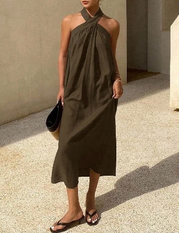 Rochie medie Dazy, kaki