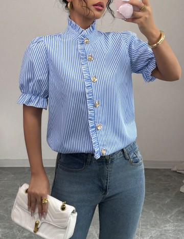 Camasa SHEIN, albastru/alb