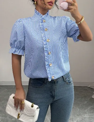 Camasa SHEIN, albastru/alb