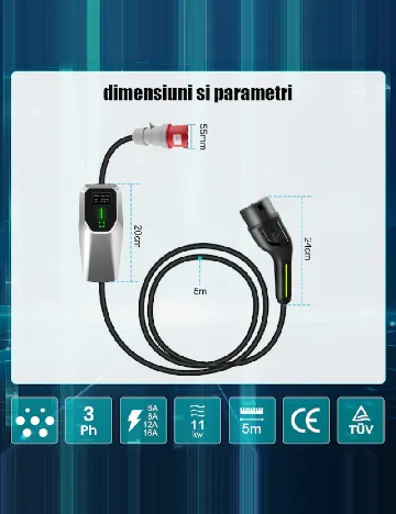 Cablu de incarcare masini electrice, 11kW, negru