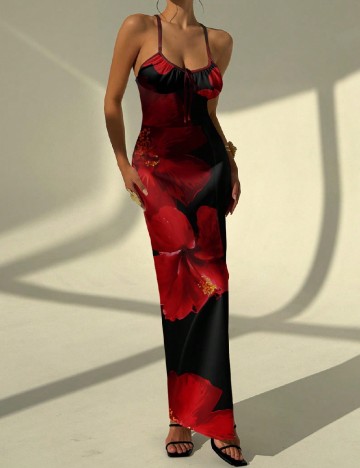 Rochie lunga SHEIN, rosu/negru