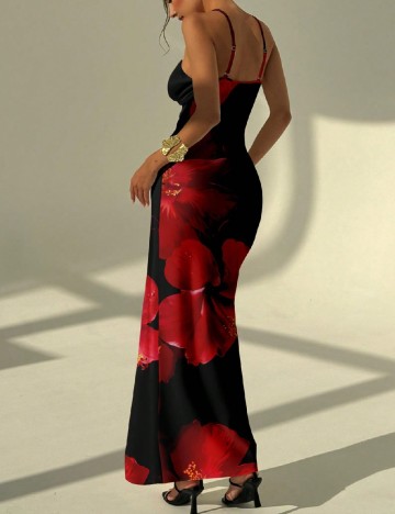 Rochie lunga SHEIN, rosu/negru