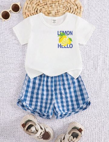 Compleu Shein Kids, alb/albastru