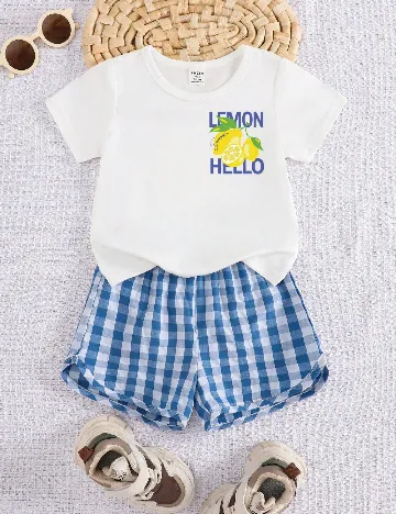 Compleu Shein Kids, alb/albastru