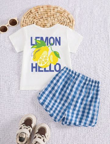 Compleu Shein Kids, alb/albastru