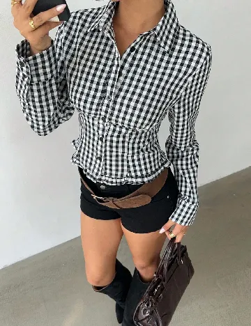Camasa SHEIN, alb/negru