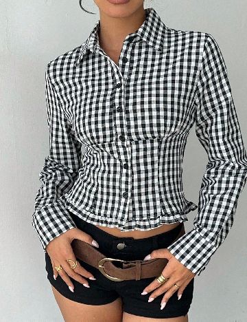 Camasa SHEIN, alb/negru