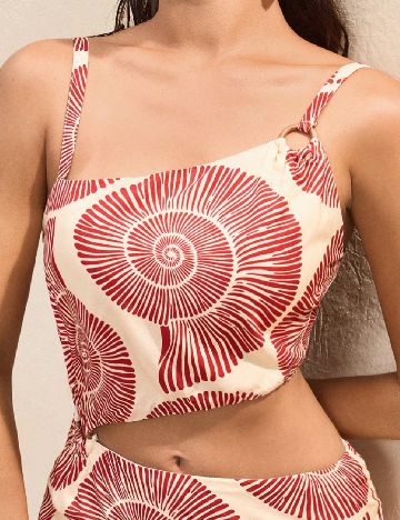 Rochie lunga SHEIN, crem/rosu