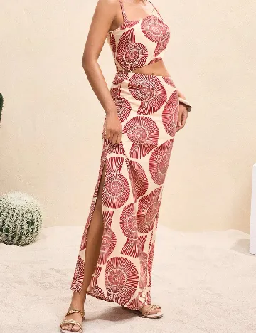 Rochie lunga SHEIN, crem/rosu