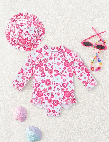 Costum de baie Shein Kids, alb/roz