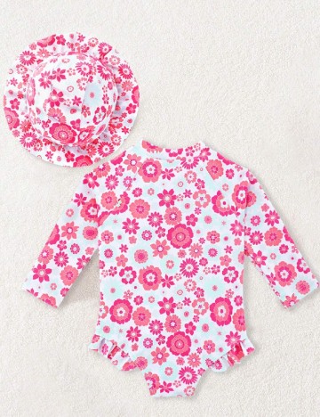 Costum de baie Shein Kids, alb/roz