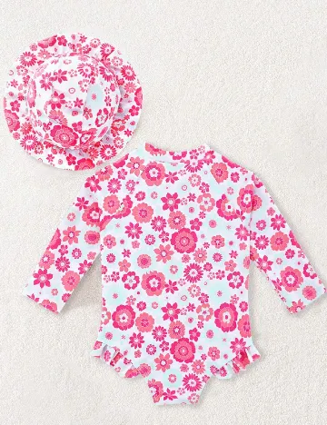 Costum de baie Shein Kids, alb/roz