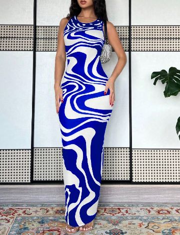 Rochie lunga SHEIN, alb/albastru