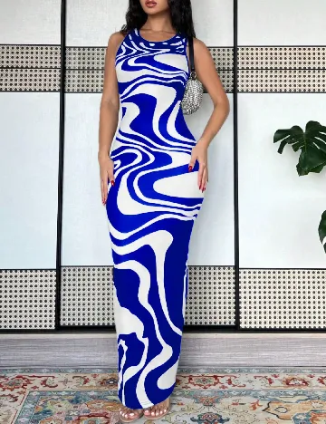 Rochie lunga SHEIN, alb/albastru