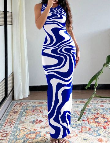 Rochie lunga SHEIN, alb/albastru