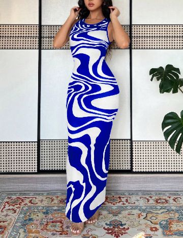 Rochie lunga SHEIN, alb/albastru