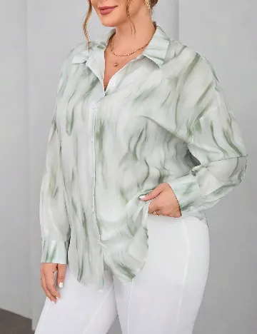 Camasa SHEIN CURVE, verde/alb