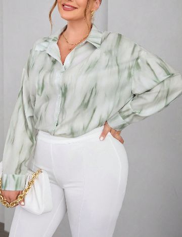 Camasa SHEIN CURVE, verde/alb