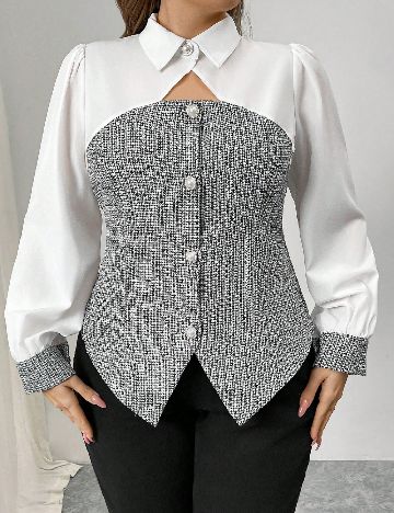 Camasa SHEIN CURVE, alb/negru