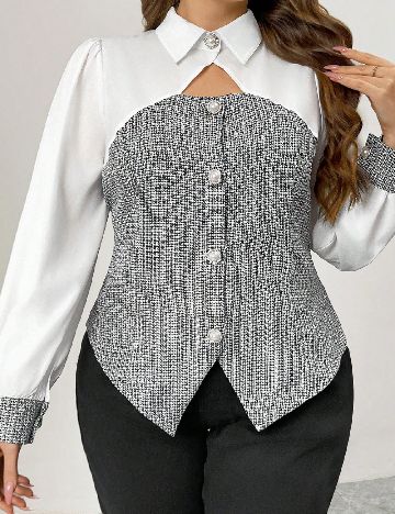 Camasa SHEIN CURVE, alb/negru