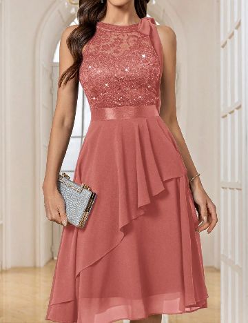 Rochie medie Miusol, roz pudra