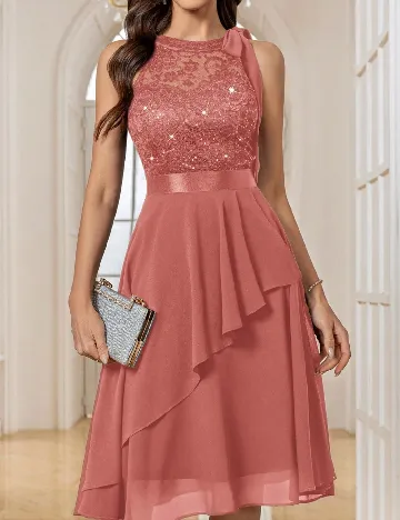 Rochie medie Miusol, roz pudra