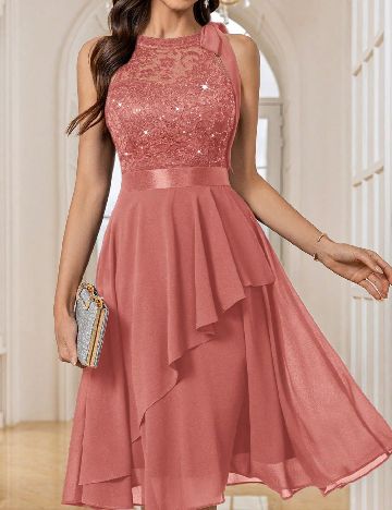 Rochie medie Miusol, roz pudra